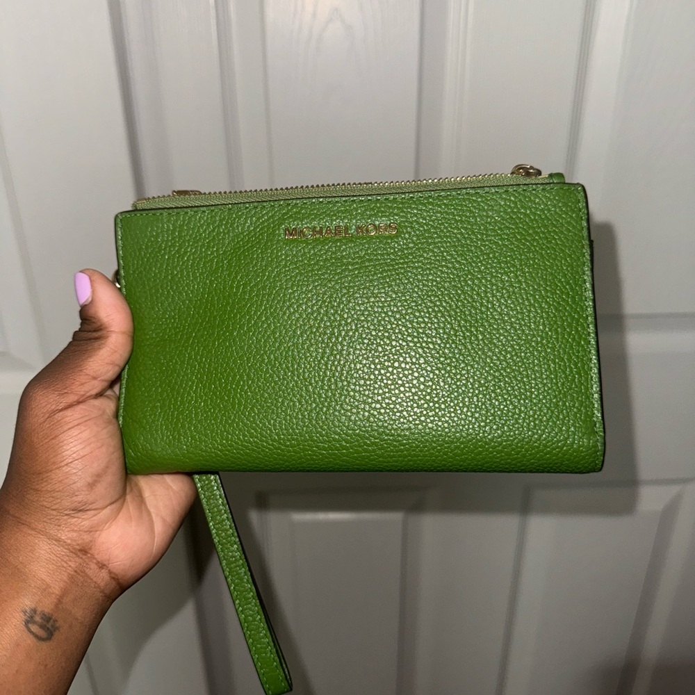 Michael Kors Green Leather Clutch
